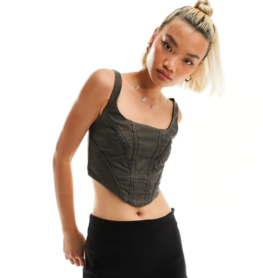 Corset faux-leather vintage Stradivarius